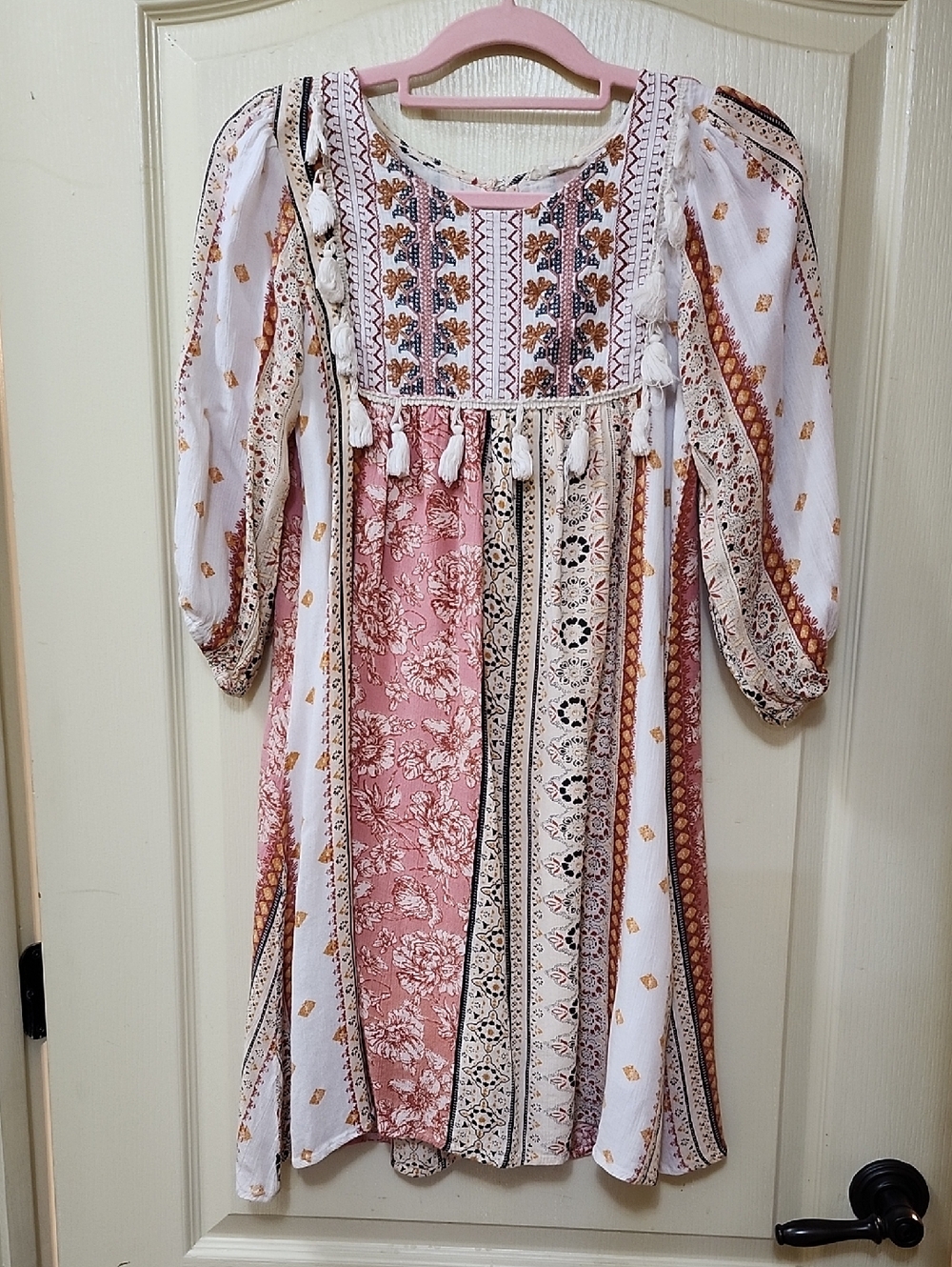 REBELLION AGAIN MIXED-PRINT BOHO MINI DRESS
